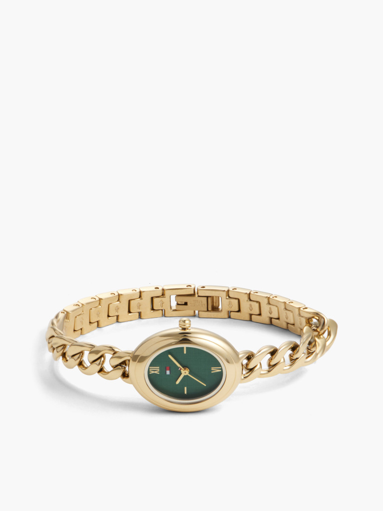 Green Green Oval Dial Gold-Plated Bracelet Watch  Women