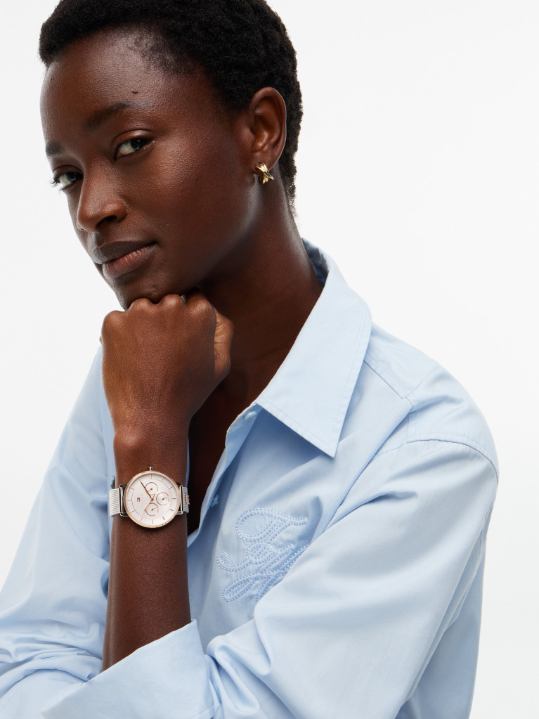 White TH Monogram Two-Tone Mesh Strap Watch  Women