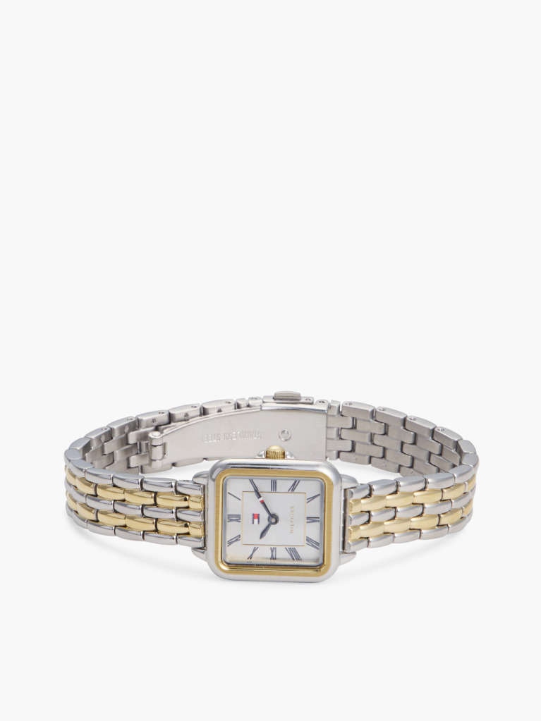 White Two-Tone Stainless Steel Rectangular Watch  Women