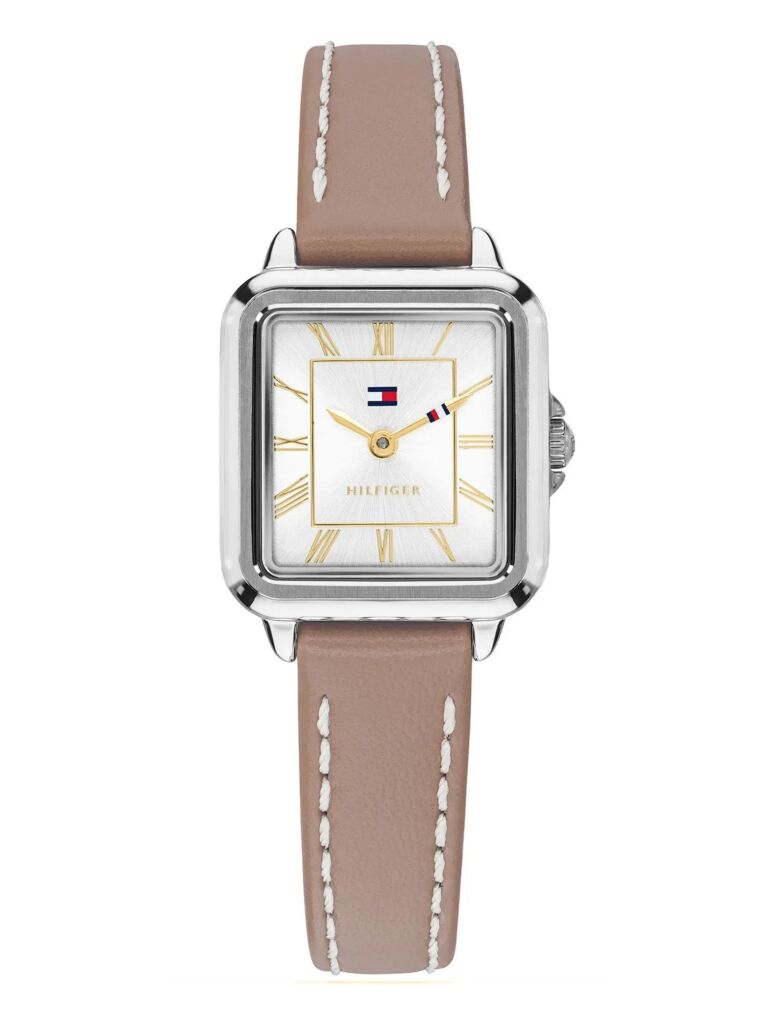 White Rectangular Dial Leather Strap Silver-Plated Watch  Women