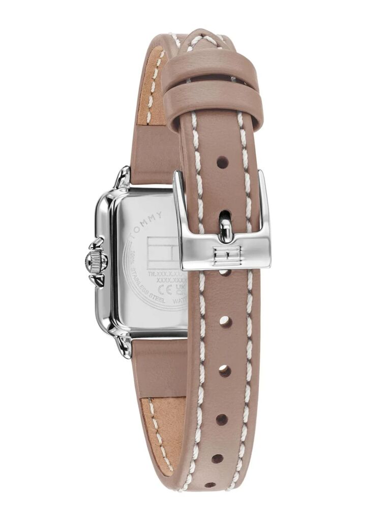 White Rectangular Dial Leather Strap Silver-Plated Watch  Women