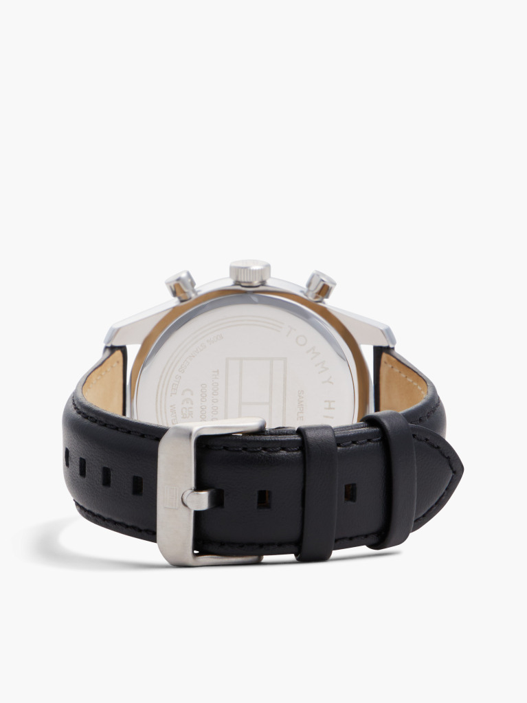 Black Black Leather Strap Chronograph Watch  Men