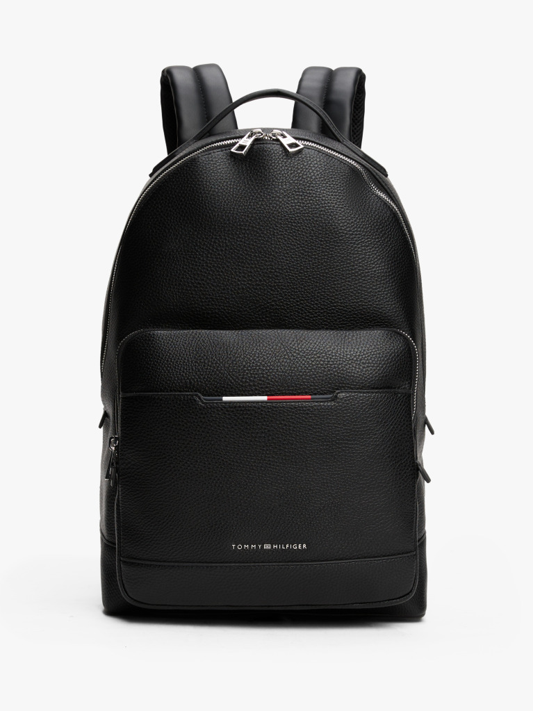 Black Metal Logo Pebble Grain Backpack  Men