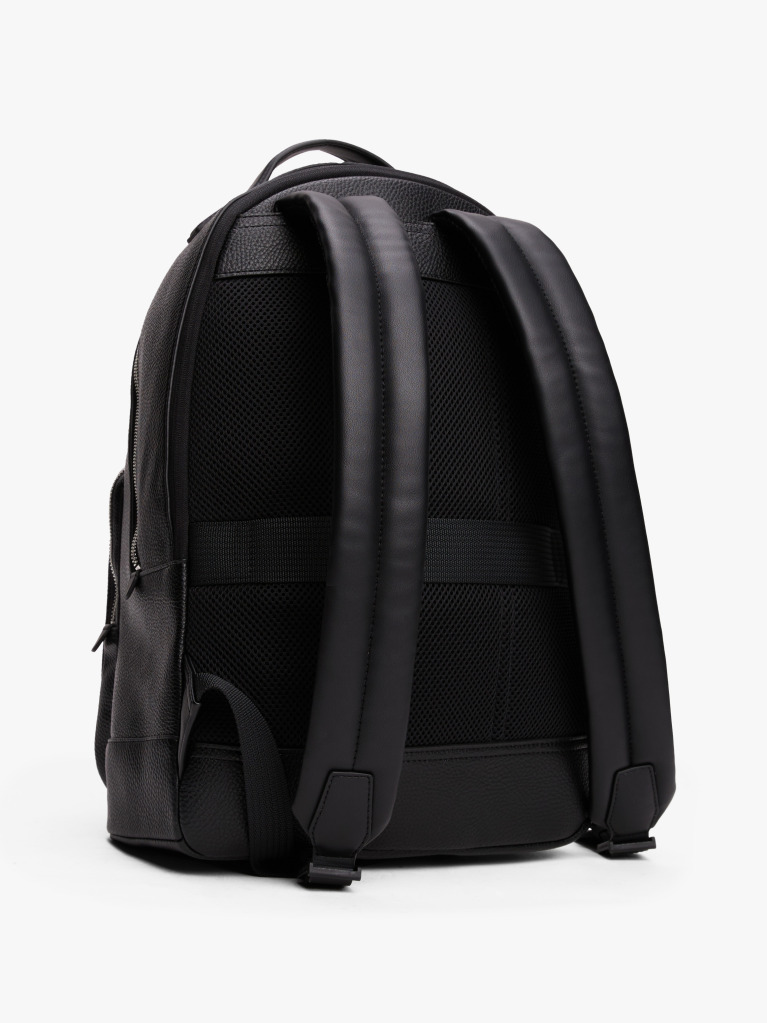 Black Metal Logo Pebble Grain Backpack  Men