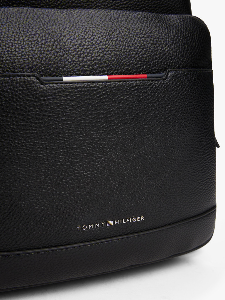 Black Metal Logo Pebble Grain Backpack  Men