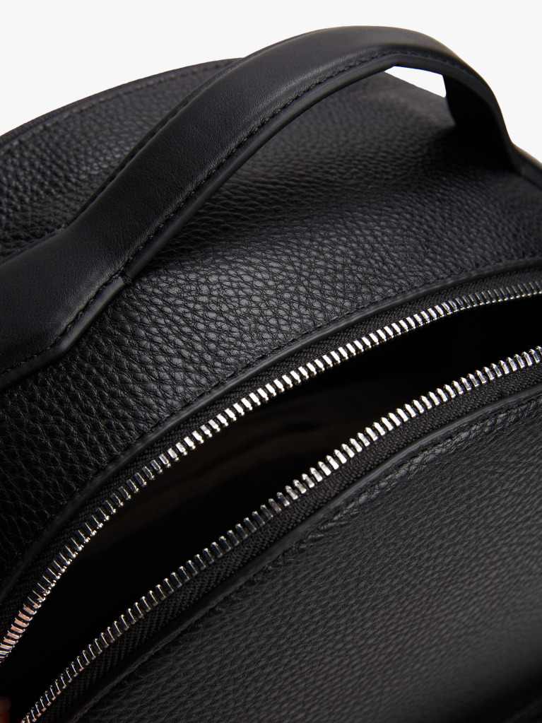 Black Metal Logo Pebble Grain Backpack  Men