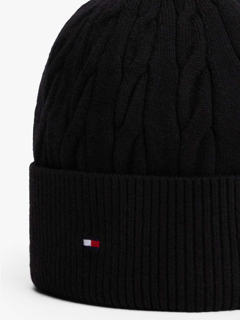 Black Hilfiger Flag Cable Knit Wool Blend Beanie  Men