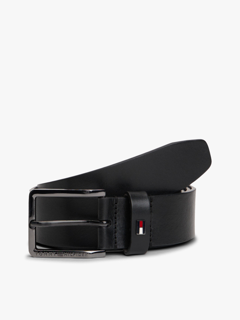 Black Enamel Flag Leather Belt  Men