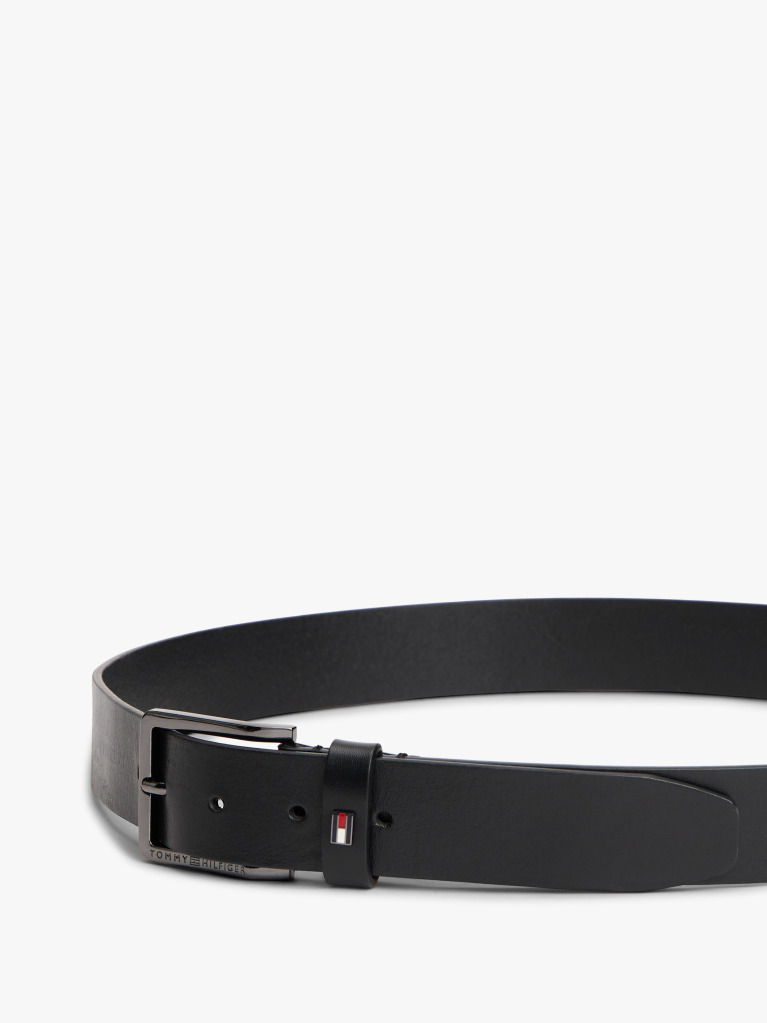 Black Enamel Flag Leather Belt  Men