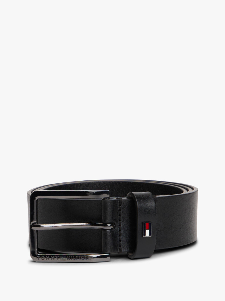 Black Enamel Flag Leather Belt  Men