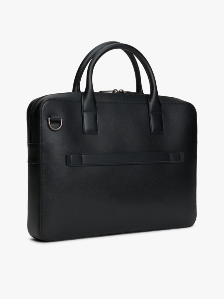 Black TH Business Leather Logo Laptop Bag  Men