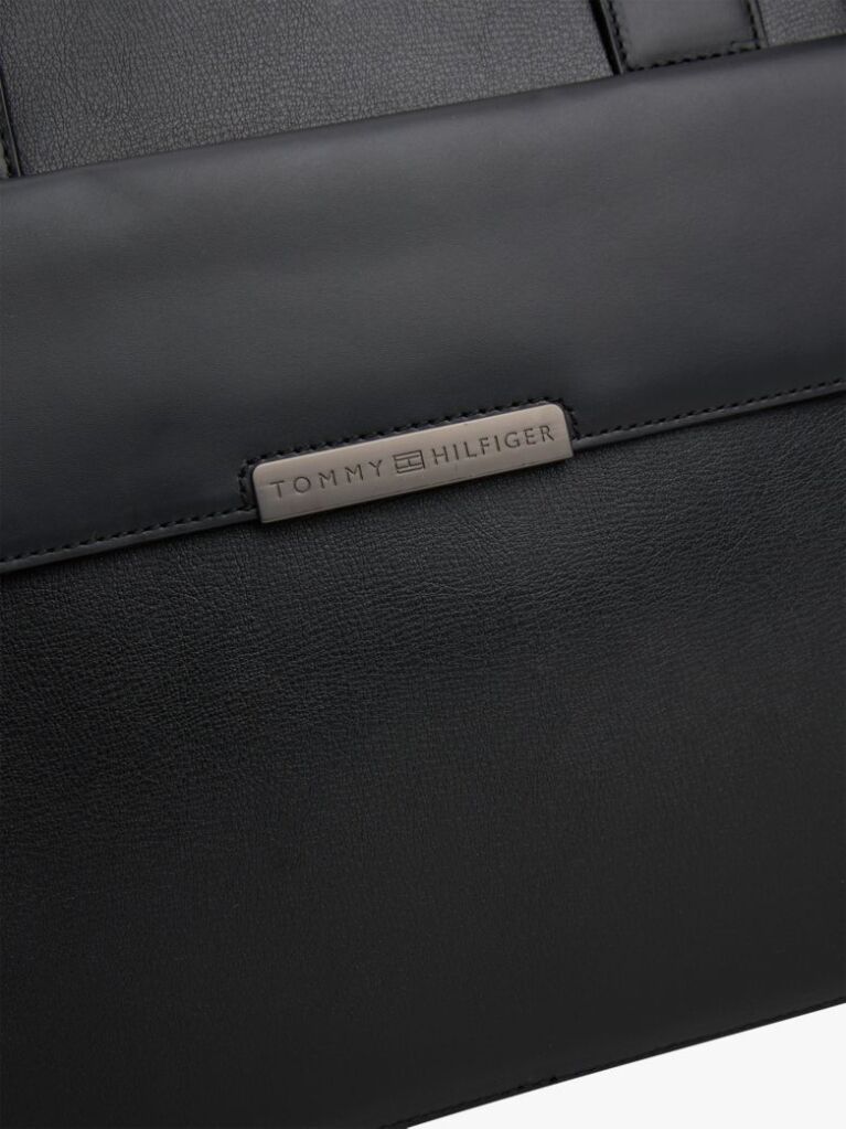 Black TH Business Leather Logo Laptop Bag  Men