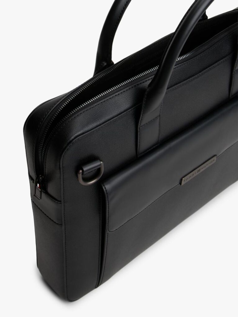 Black TH Business Leather Logo Laptop Bag  Men