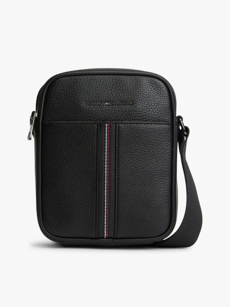 Black Pebble Grain Crossbody Reporter Bag  Men