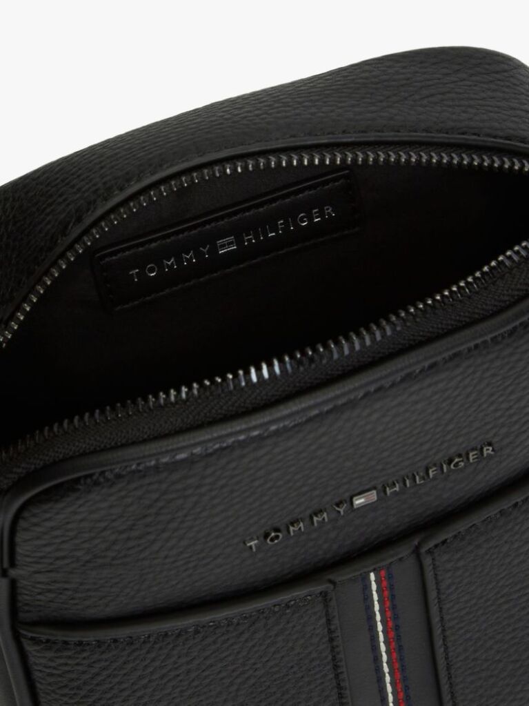 Black Pebble Grain Crossbody Reporter Bag  Men