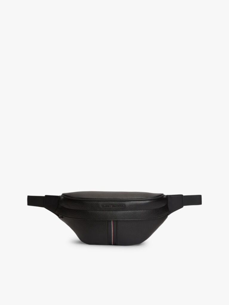 Black Pebble Grain Metal Logo Bum Bag  Men