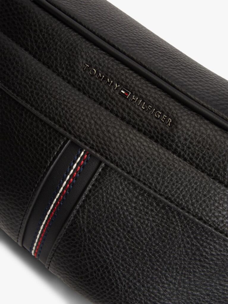 Black Pebble Grain Metal Logo Bum Bag  Men