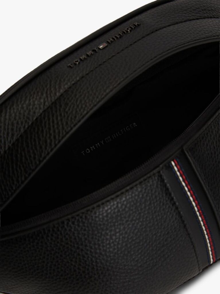 Black Pebble Grain Metal Logo Bum Bag  Men