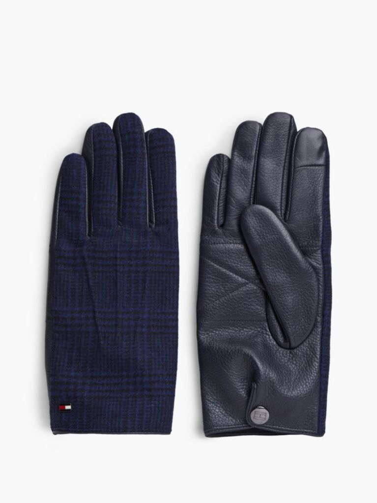 Blue Mixed Texture Button Cuff Gloves  Men