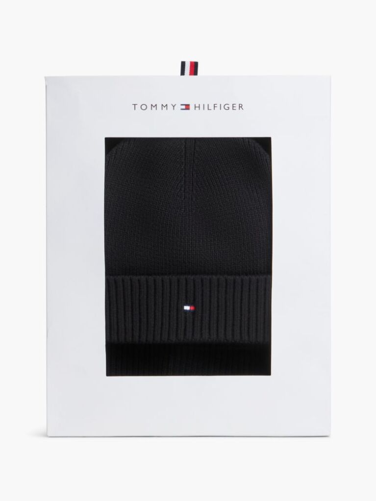 Black Hilfiger Flag Scarf And Beanie Gift Box  Men