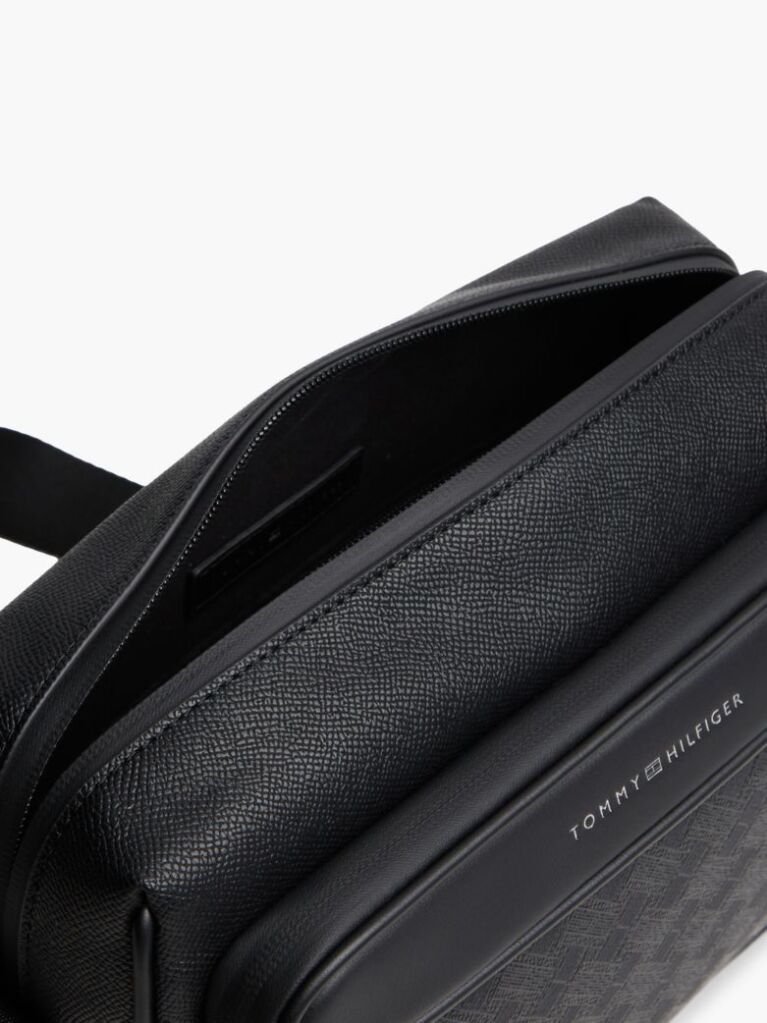 Black Modern Textured Flag Crossbody Messenger Bag  Men