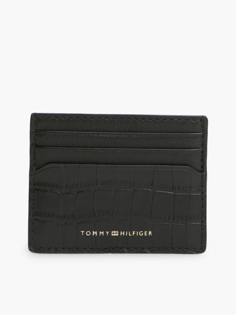 Black Croco-Print Leather Metallic Logo Card Holder  Men