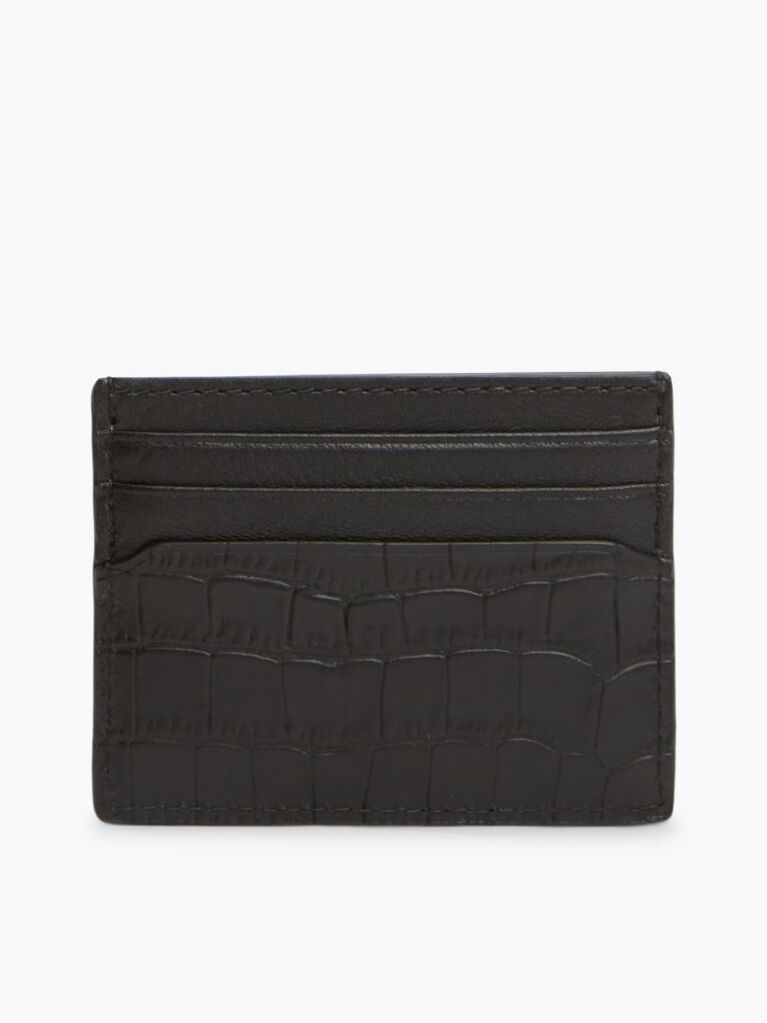 Black Croco-Print Leather Metallic Logo Card Holder  Men