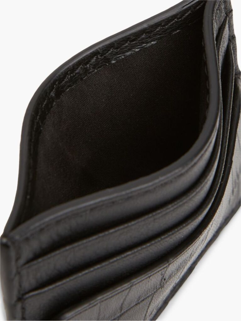 Black Croco-Print Leather Metallic Logo Card Holder  Men