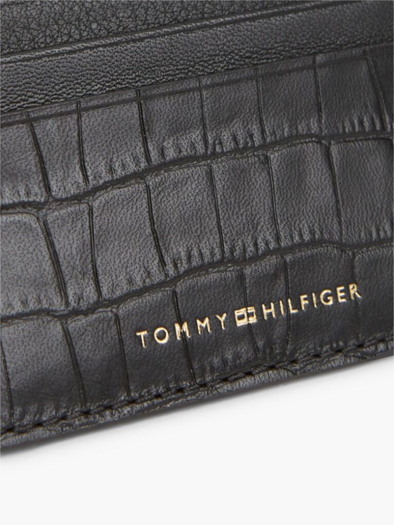Black Croco-Print Leather Metallic Logo Card Holder  Men