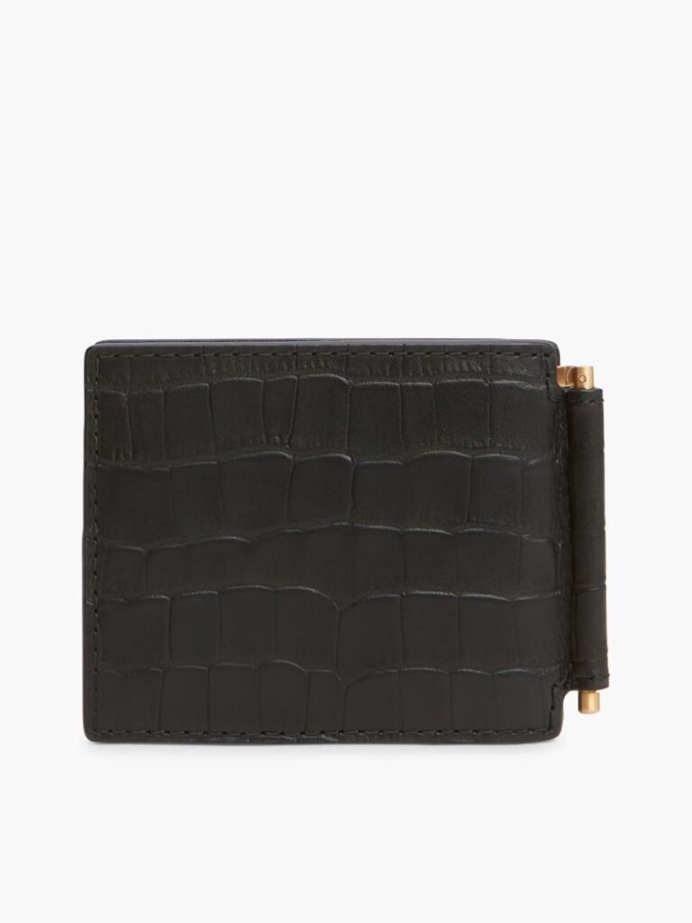 Black Croco-Print Leather Metal Hinge Wallet  Men