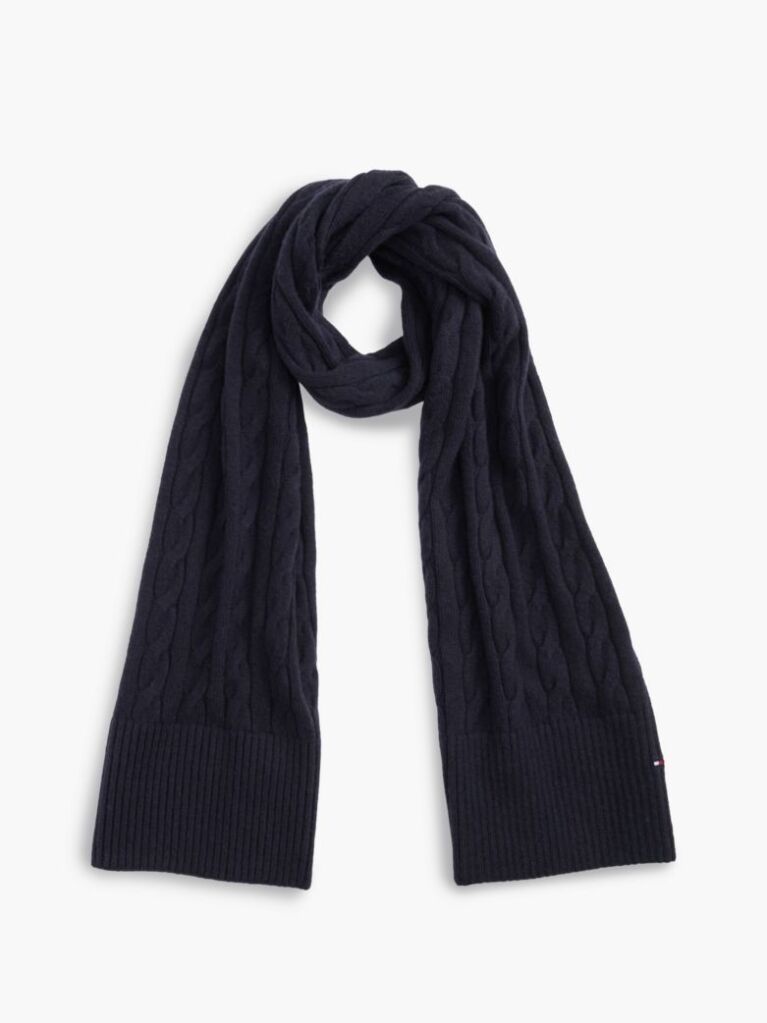 Blue Lambswool Blend Cable Knit Scarf  Men