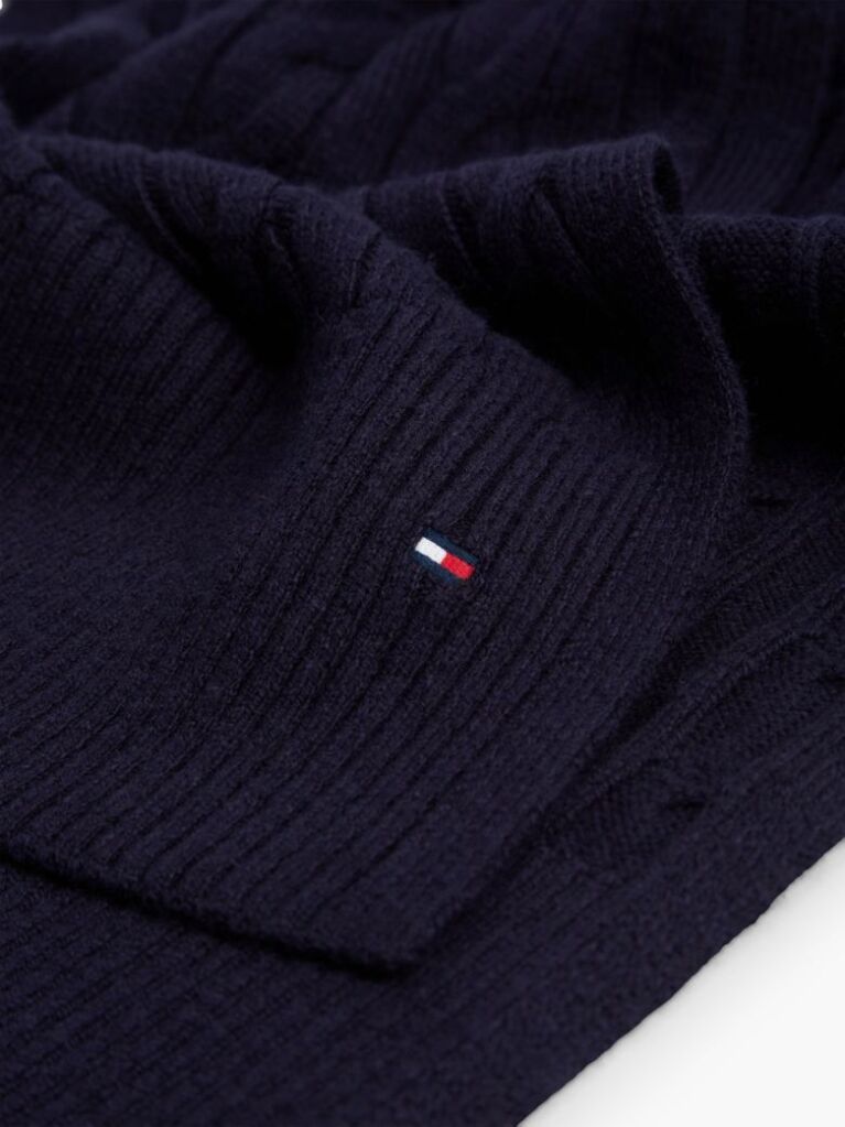 Blue Lambswool Blend Cable Knit Scarf  Men