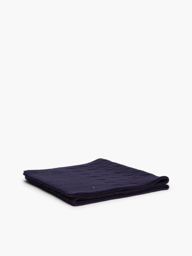Blue Lambswool Blend Cable Knit Scarf  Men