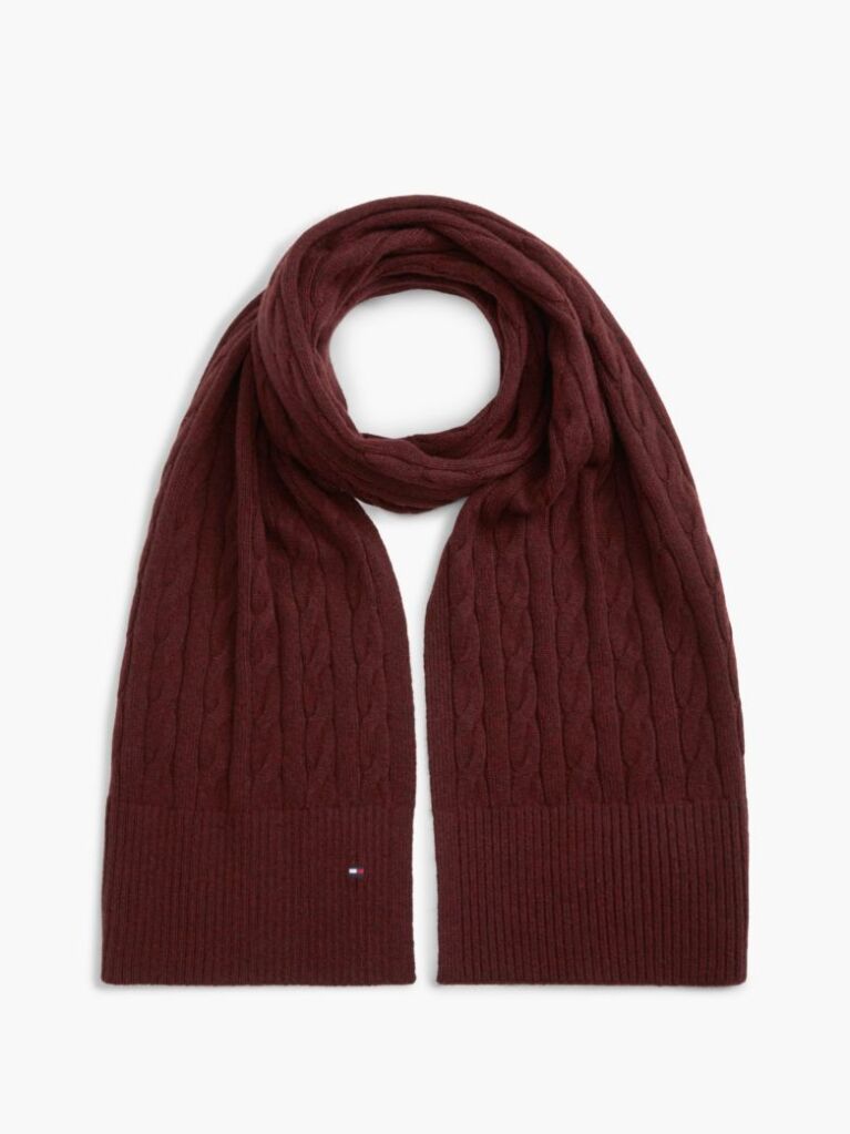 Red Lambswool Blend Cable Knit Scarf  Men