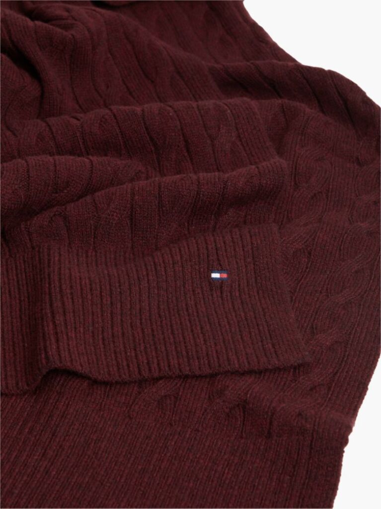 Red Lambswool Blend Cable Knit Scarf  Men