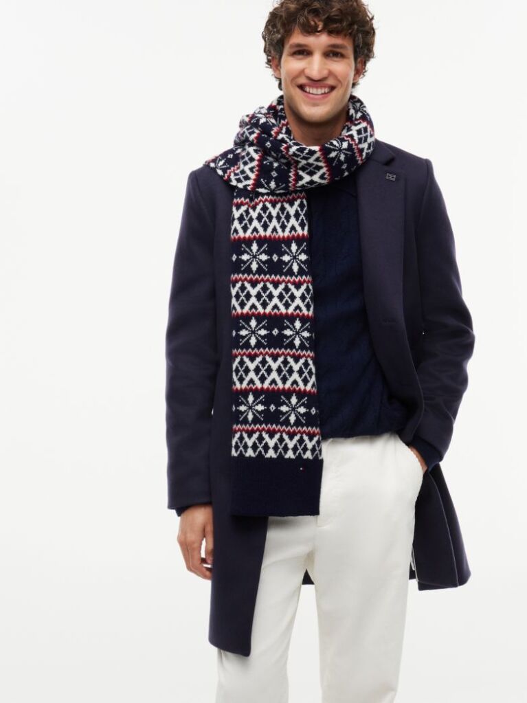 Blue TH Flag Lambswool Blend Fair Isle Scarf  Men