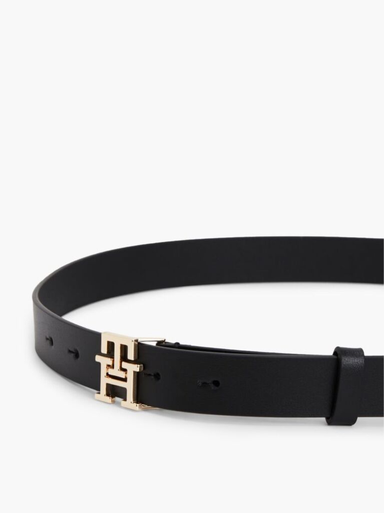Μαύρο Modern TH Monogram Δερμάτινη Ζώνη Με Αγκράφα  Γυναίκες