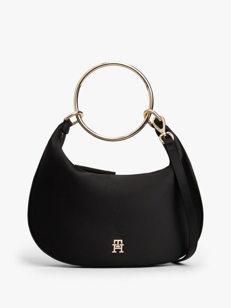Black Satin Bracelet Handle Hobo Bag  Women