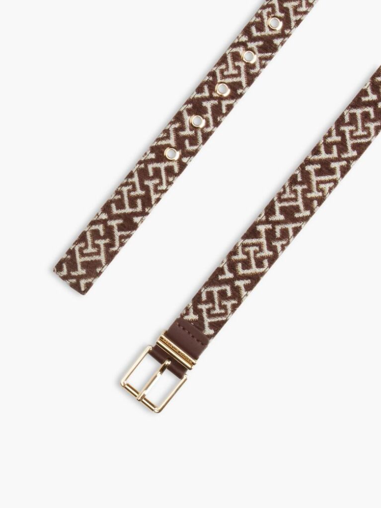 Μπεζ TH Monogram Jacquard Ζώνη Με Αγκράφα Τετράγωνη  Γυναίκες