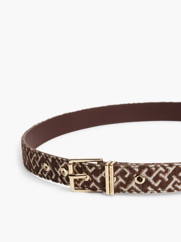 Μπεζ TH Monogram Jacquard Ζώνη Με Αγκράφα Τετράγωνη  Γυναίκες