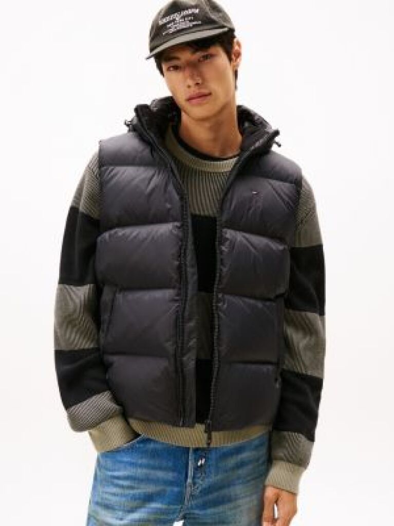 Black Down Hooded Zip-Thru Vest  Men
