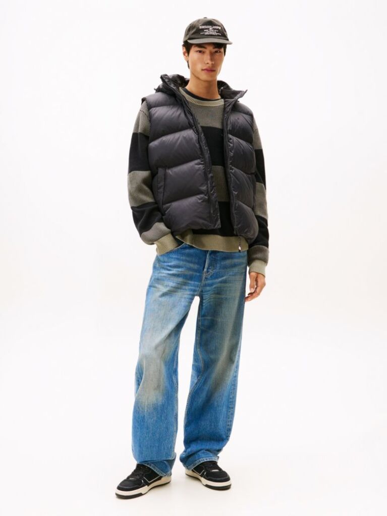 Black Down Hooded Zip-Thru Vest  Men