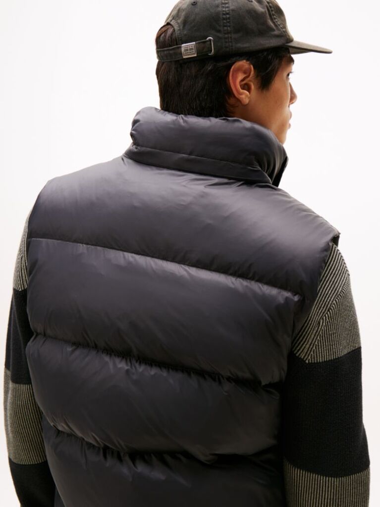 Black Down Hooded Zip-Thru Vest  Men