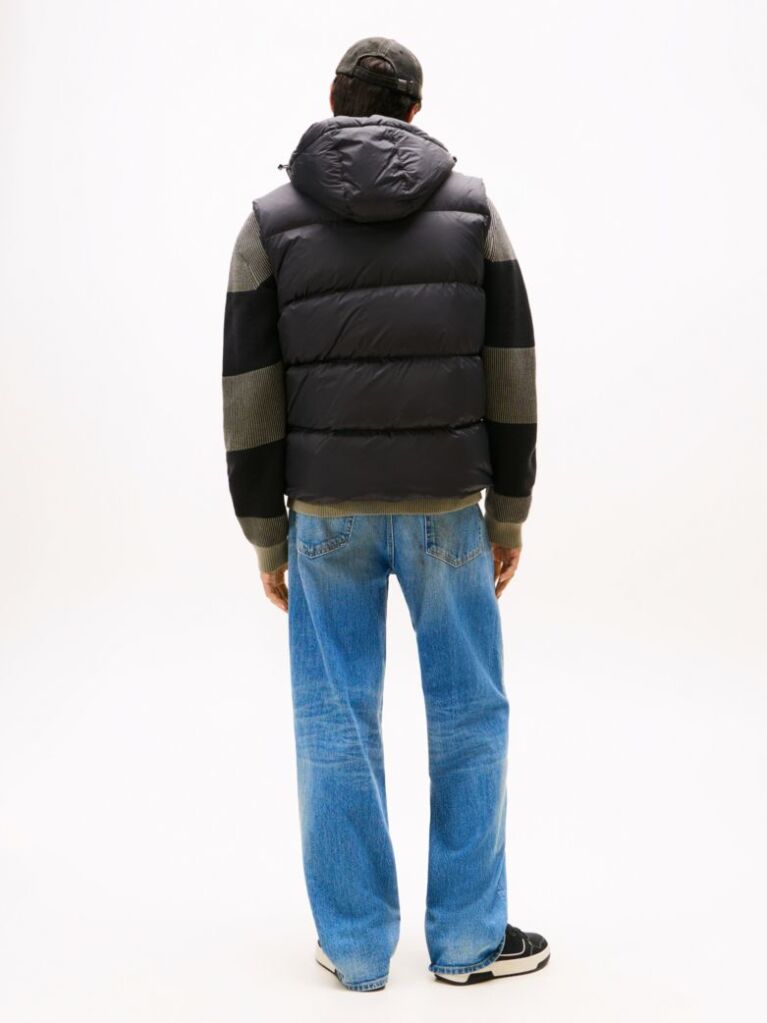 Black Down Hooded Zip-Thru Vest  Men