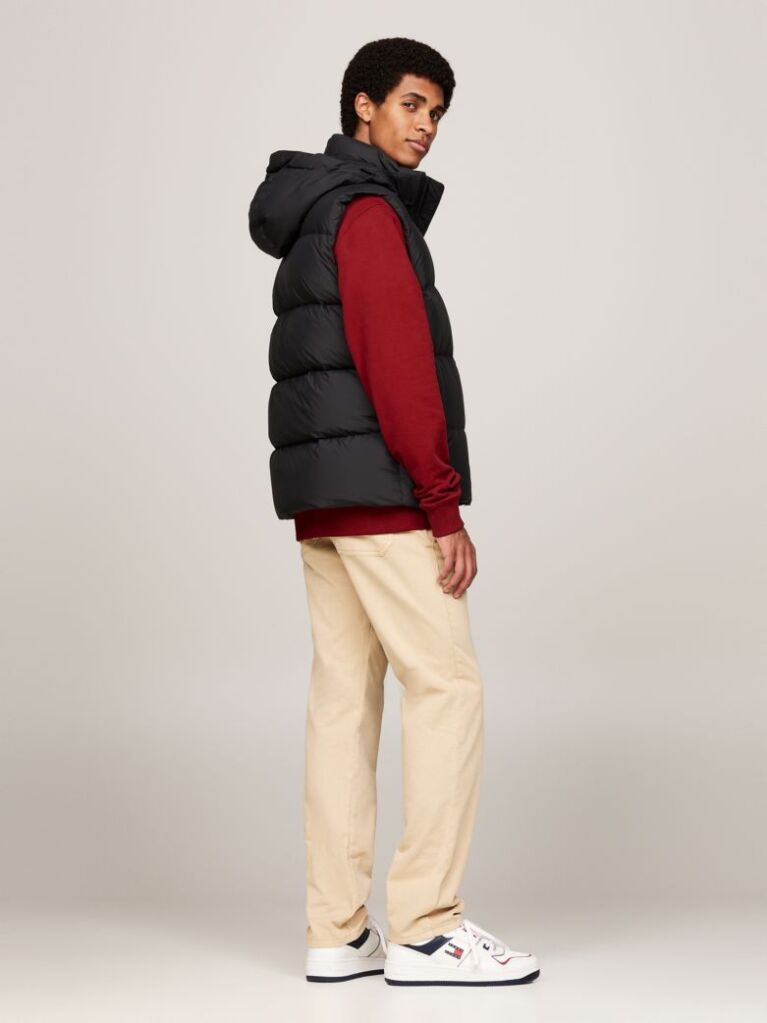 Black Down Hooded Zip-Thru Vest  Men