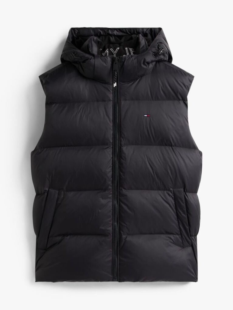 Black Down Hooded Zip-Thru Vest  Men