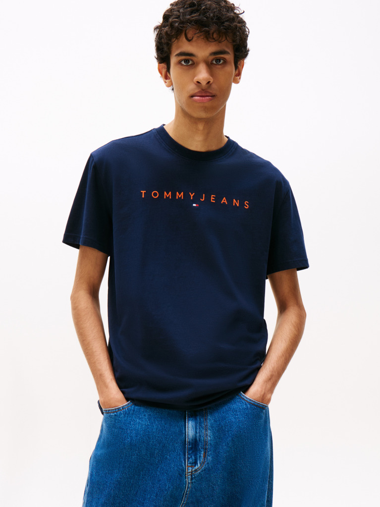 Μπλε T-Shirt Σε Κανονική Γραμμή Με Κεντητό Λογότυπο  Άνδρες