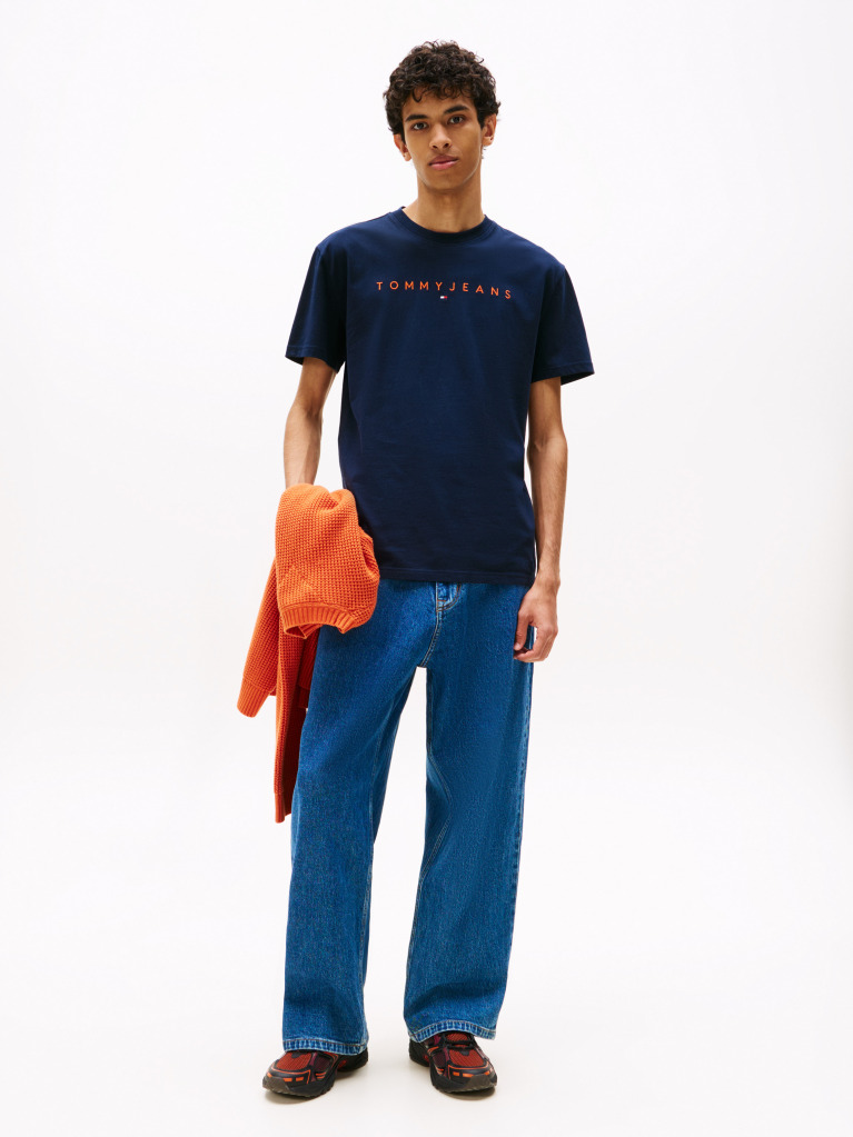 Μπλε T-Shirt Σε Κανονική Γραμμή Με Κεντητό Λογότυπο  Άνδρες