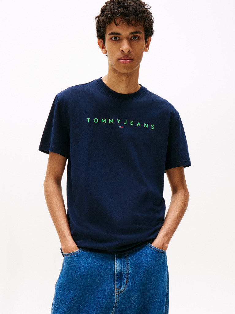 Μπλε T-Shirt Σε Κανονική Γραμμή Με Κεντητό Λογότυπο  Άνδρες