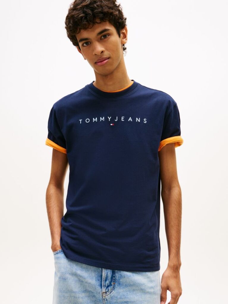 Μπλε T-Shirt Σε Κανονική Γραμμή Με Κεντητό Λογότυπο  Άνδρες